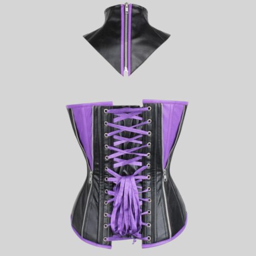 Champman Black & Purple Leather corset Back side