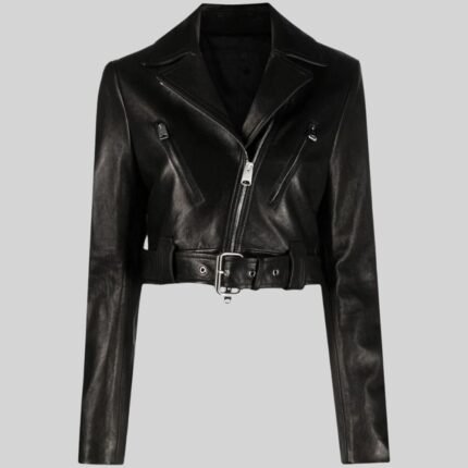 Belted Biker Leather Jacket Front