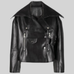 Black Biker Leather Jacket Full Front Image