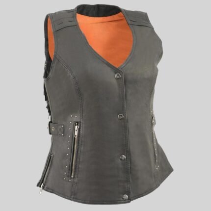 BLACK LEATHER WOMEN'S VEST