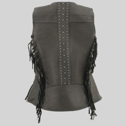 BLACK LEATHER WOMEN'S VEST Back Side