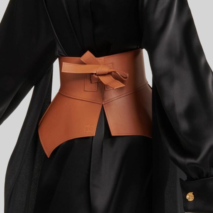 Brown Leather Corset Belt Back Siide Pose