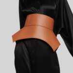 Brown Leather Corset Belt Side Pose