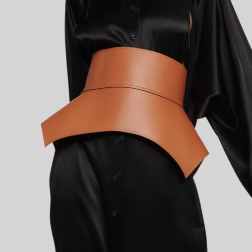 Brown Leather Corset Belt Side Pose
