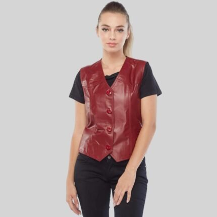 Classic Red Leather Vest for Women on Any Occasion