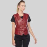Classic Red Leather Vest for Women on Any Occasion Dront Side Pose