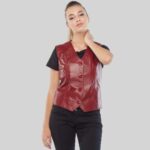 Classic Red Leather Vest for Women on Any Occasion Front
