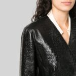 Crocodile Effect Leather Coat Front Closed Image