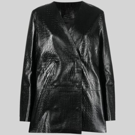 Crocodile Effect Leather Coat Front Full Image