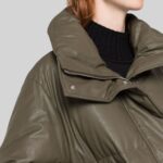 Cropped Padded Down Leather Jacket Closed Image