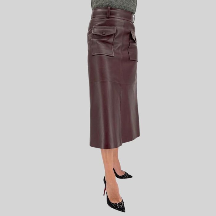 Discover the Allure of Midi Skirts in Luxurious Leather Side Pose