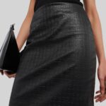 Embossed Real Leather Midi Skirt Close