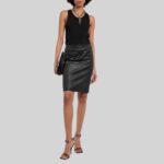Embossed Real Leather Midi Skirt Front Pose