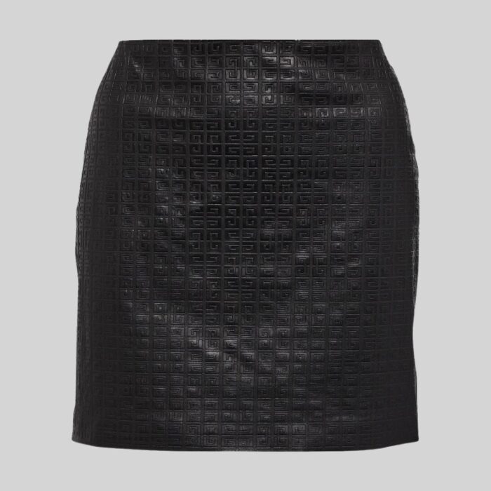 Embossed Real Leather Midi Skirt Full Image
