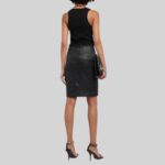 Embossed Real leather midi skirt Back Side Pose