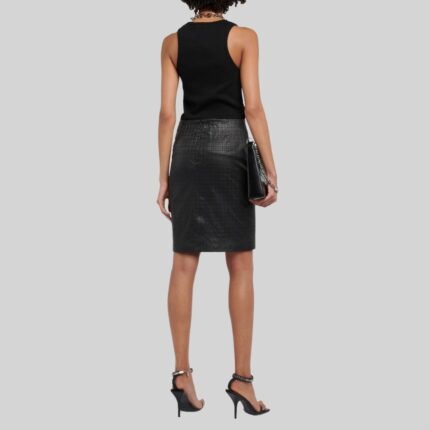 Embossed Real leather midi skirt Back Side Pose