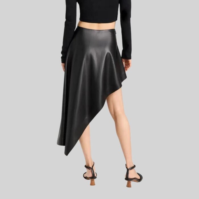 Fancy Leather Skirt in Black Back Side Pose