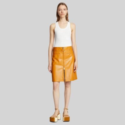 Glossy Leather Skirt With Zip