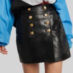 Gold Buttons in Front Leather Skirt Front Close