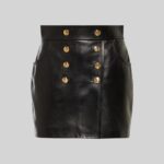 Gold Buttons in Front Leather Skirt Front