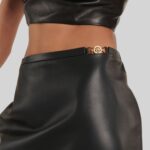 GOLD ZIP LEATHER MINISKIRT SIDE POSE