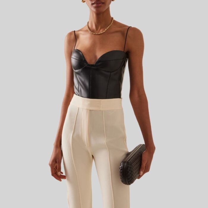 Halston Leather Bodysuit in Black