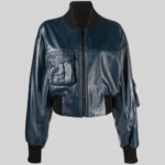 Leather Bomber Jacket in Blue Colour Front Full Image
