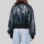 Leather Bomber Jacket in Blue Colour Back Pose