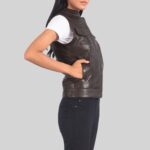 Moto Brown Leather Vest For Chic's Right Side Pose