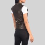 Moto Brown Leather Vest For Chic's Right Back Side Pose