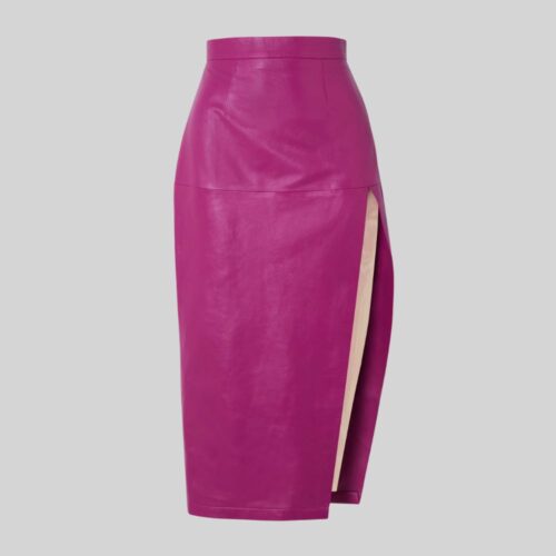 Pink Leather Midi Skirt for Confident Charm Full Image