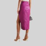 Pink Leather Midi Skirt for Confident Charm Back Pose