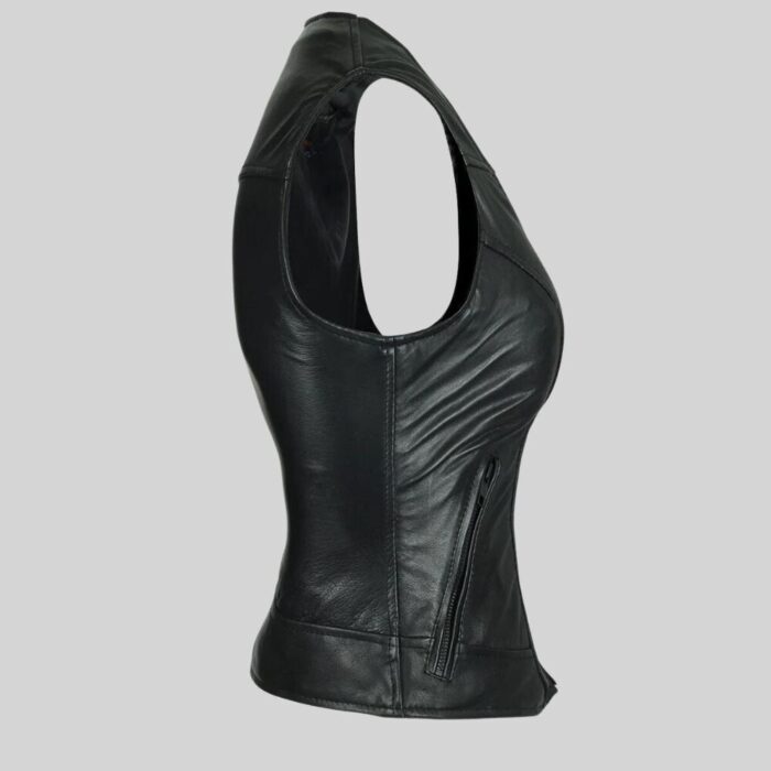 Plain Side Black Leather Vest For Every Occasion Right Side Pose