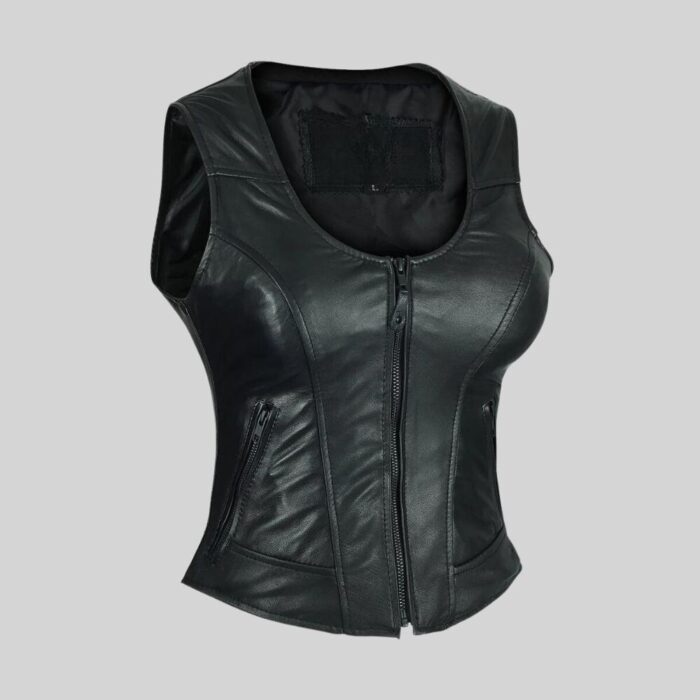 Plain Side Black Leather Vest For Every Occasion Front Side Pose