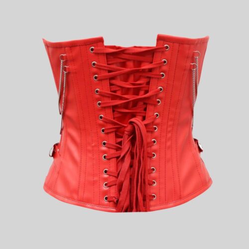 Red Leather Corset For Chic Back Pose