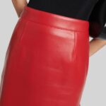 RED LEATHER MIDI SKIRT BACK CLOSE