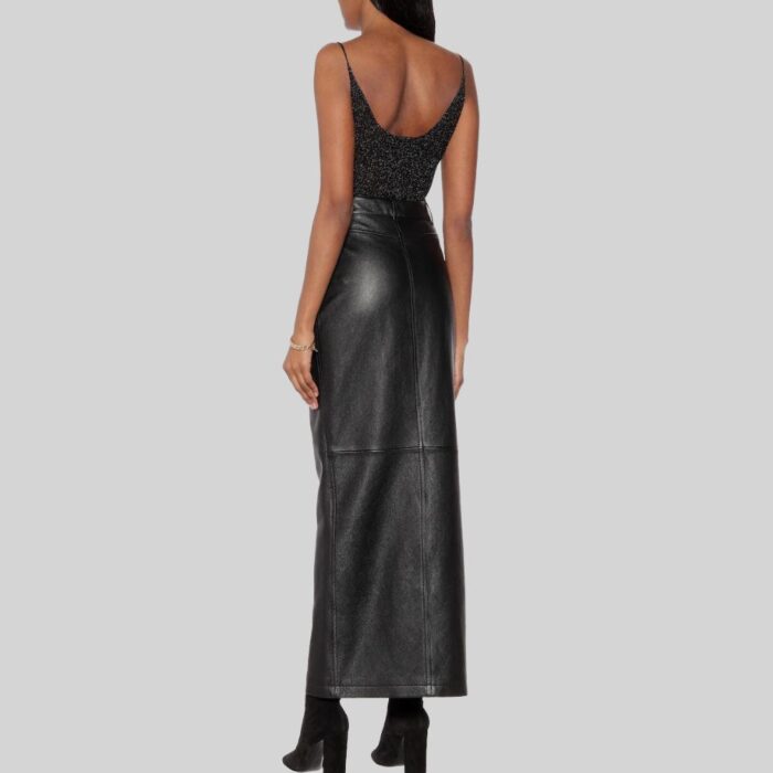 Rock Your Look with a Leather Maxi Skirt Back Side Pose