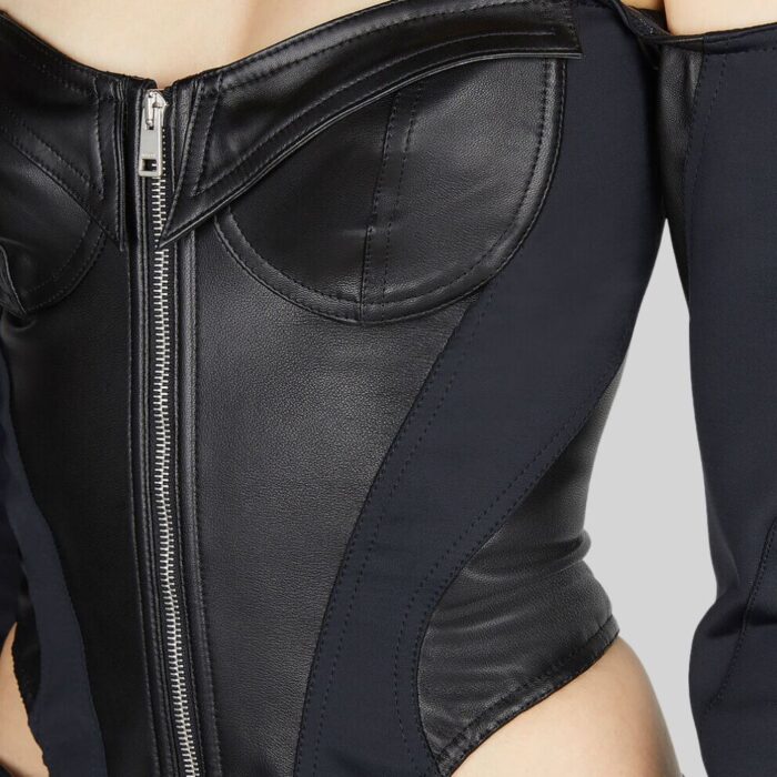 Sculpted Bodysuit in Leather Closed Image