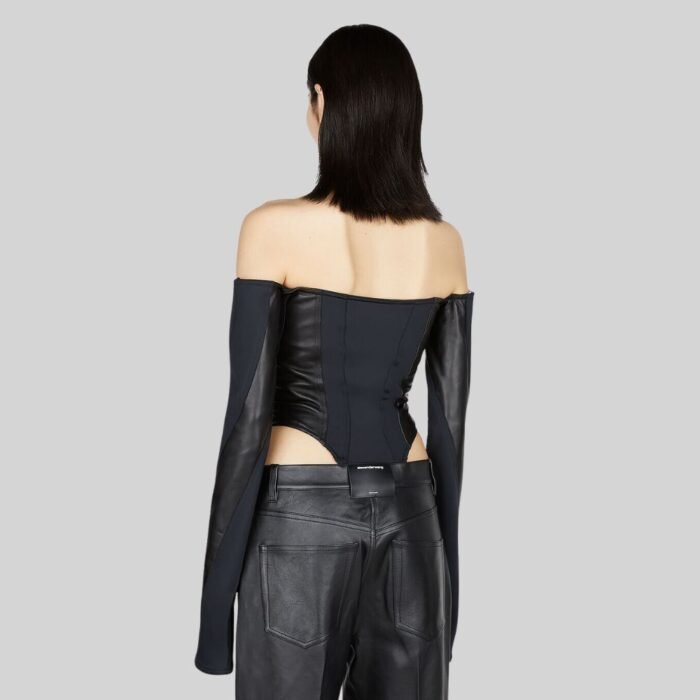 Sculpted Bodysuit in Leather Back Side Pose