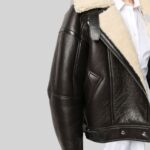 Shearling Leather Jacket in Black Cloes Front