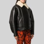 Shearling Leather Jacket in Black Side Front Pose