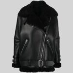Shearling Leather Jacket With Belt Front Full Image