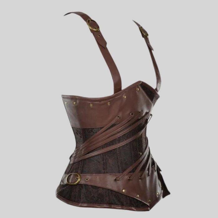 Underbust Corset in Brown Leather Front Side Pose