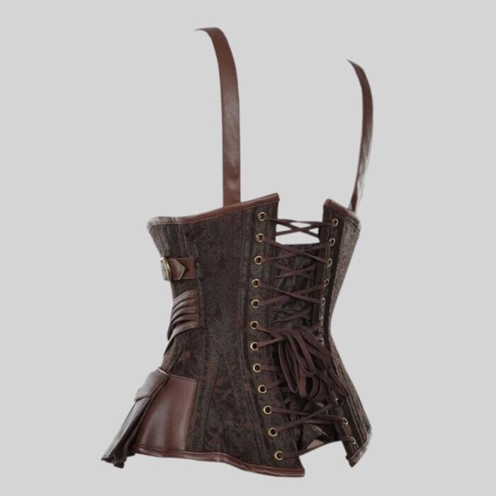 Underbust Corset in Brown Leather Back Side Pose