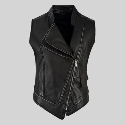 Women's Black Biker Real Sheepskin Vest