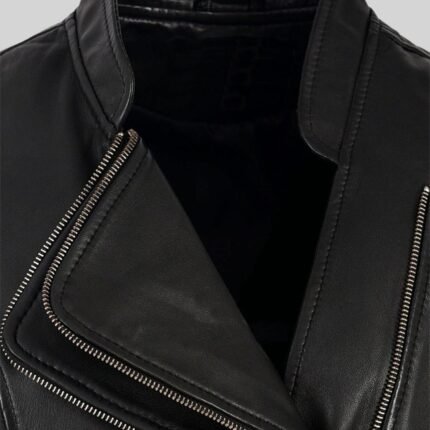 Women's Black Biker Real Sheepskin Vest Closed Image