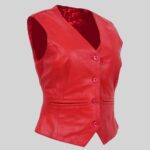 Women's Lambskin Red Vest Side Pose