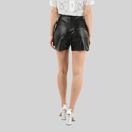 BELTED LEATHER SHORTS BLACK BACK POSE