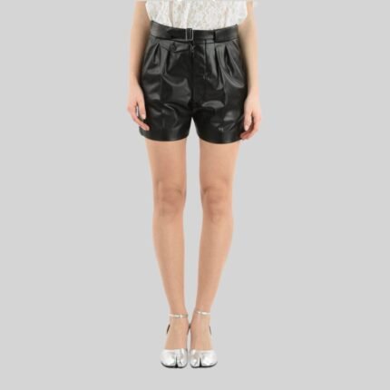 BELTED LEATHER SHORTS BLACK