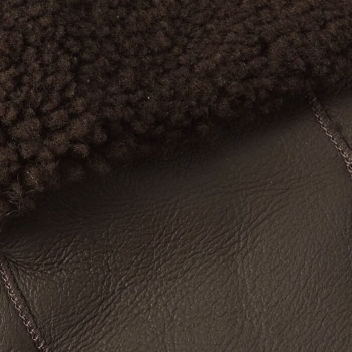 brown shearling mittens closed view